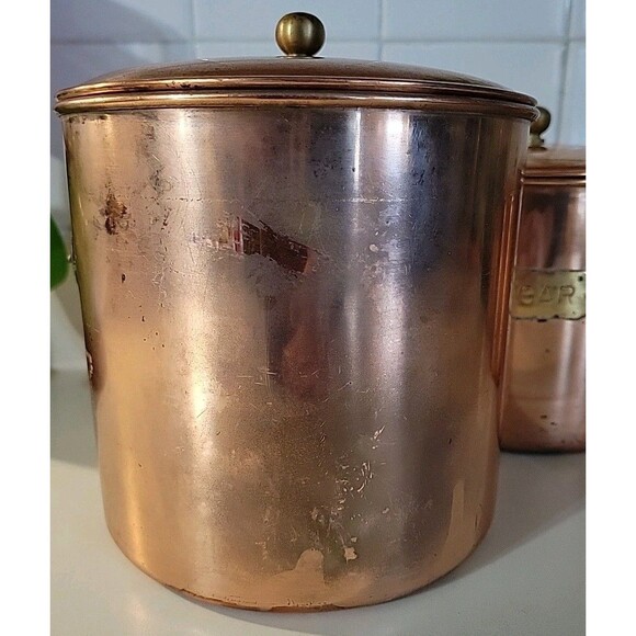 Vintage Copper Canister Set of 4 Nesting with lids Unmarked 1970's Tea Coffee - Picture 6 of 12